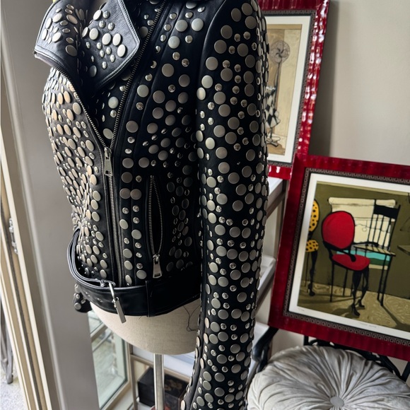 Studded Black  faux Leather Jacket - Picture 3 of 8